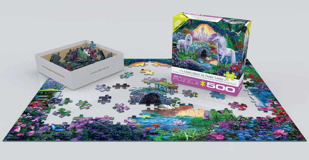 Eurographics 500 dalių vienaragių dėlionė „Fėjų šalis“ vaikams nuo 8 m. 67x49 cm