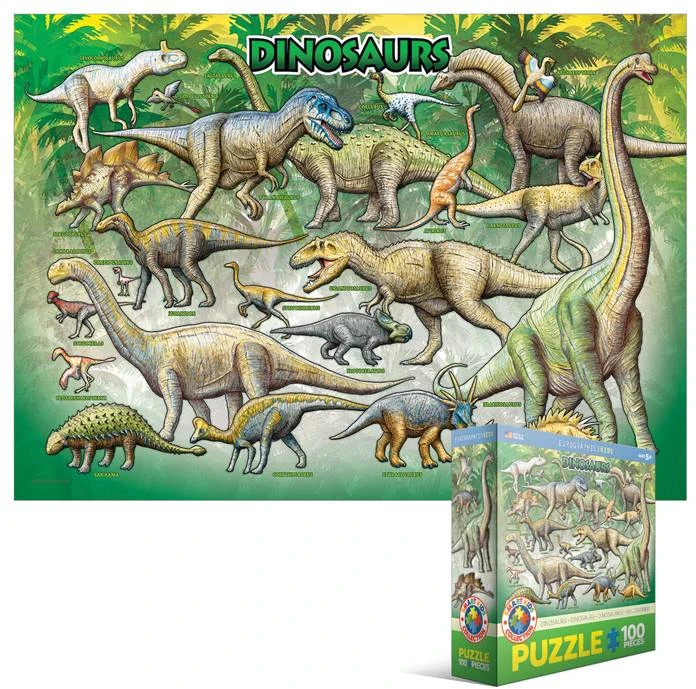 Eurographics Dinozaurų dėlionė 100 detalių vaikams – aukštos kokybės, ekologiška