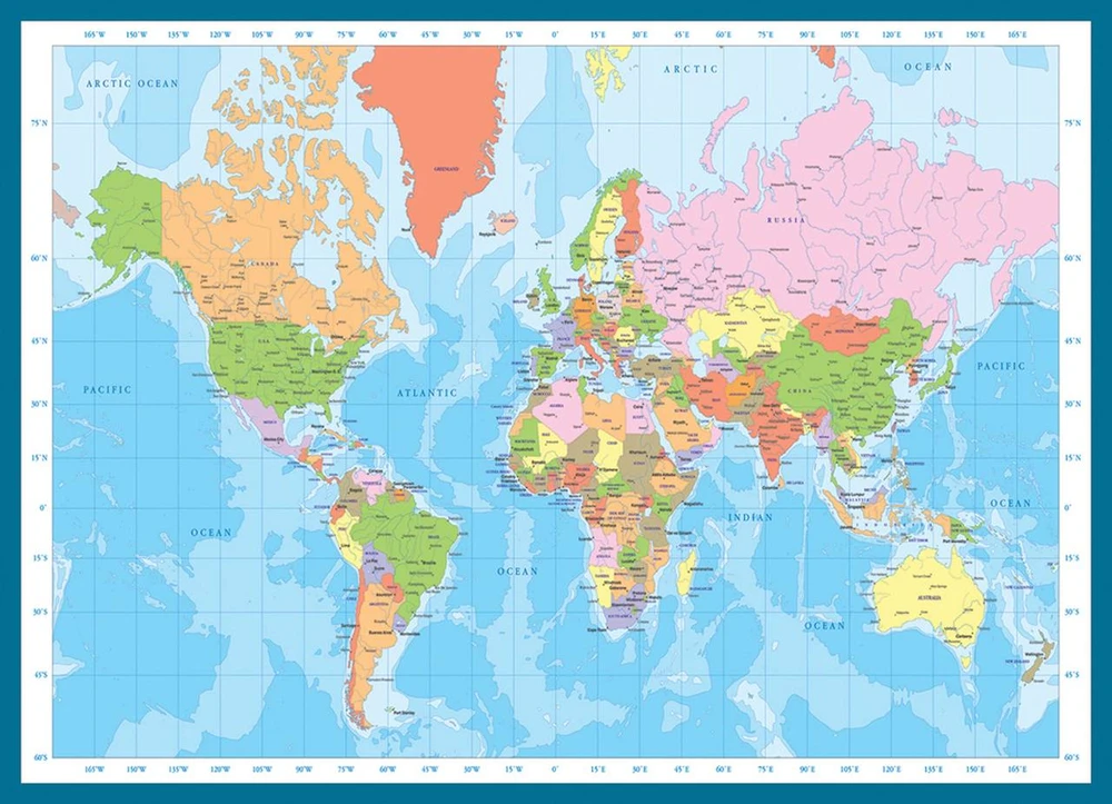 Eurographics Edukacinė 1000 detalių dėlionė „Pasaulio politinis žemėlapis“ 50x70 cm