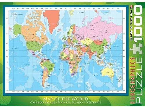 Eurographics Edukacinė 1000 detalių dėlionė „Pasaulio politinis žemėlapis“ 50x70 cm