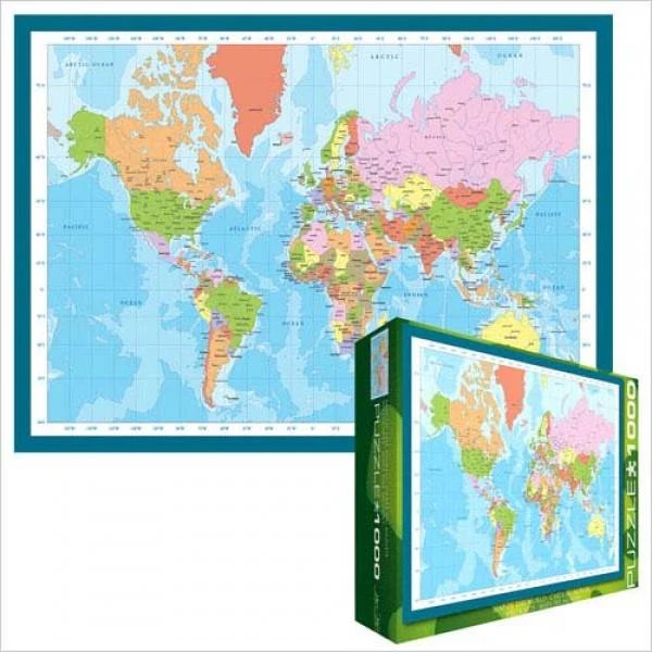 Eurographics Edukacinė 1000 detalių dėlionė „Pasaulio politinis žemėlapis“ 50x70 cm