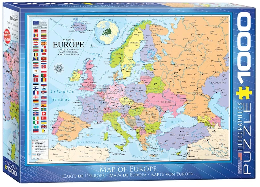 Eurographics Europos žemėlapio dėlionė 1000 detalių – 50x70 cm, iš perdirbto popieriaus
