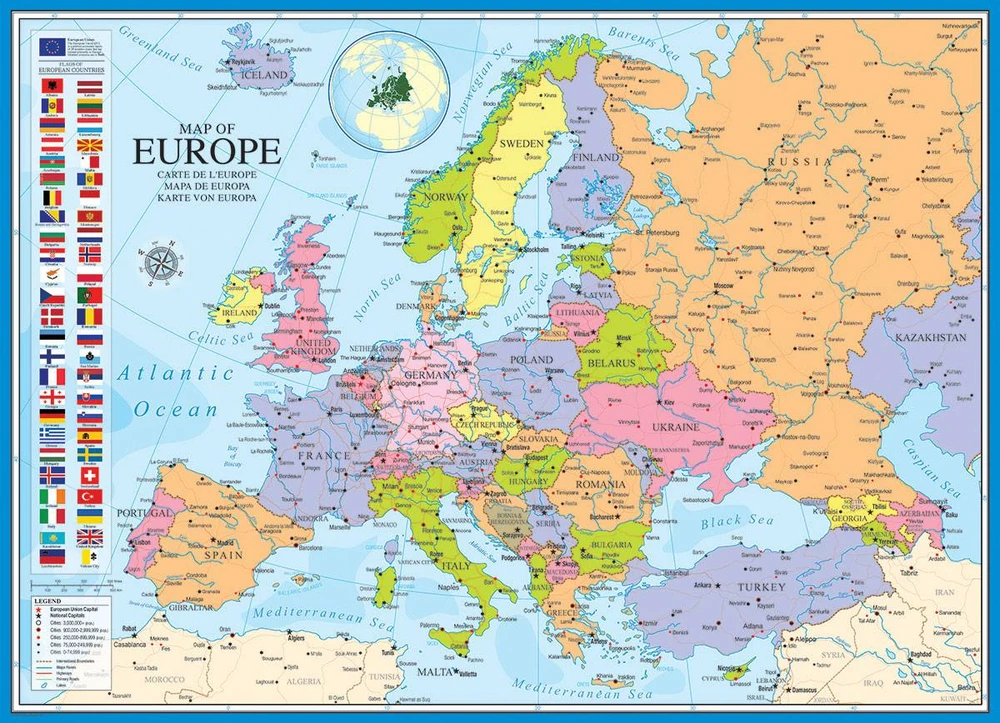Eurographics Europos žemėlapio dėlionė 1000 detalių – 50x70 cm, iš perdirbto popieriaus