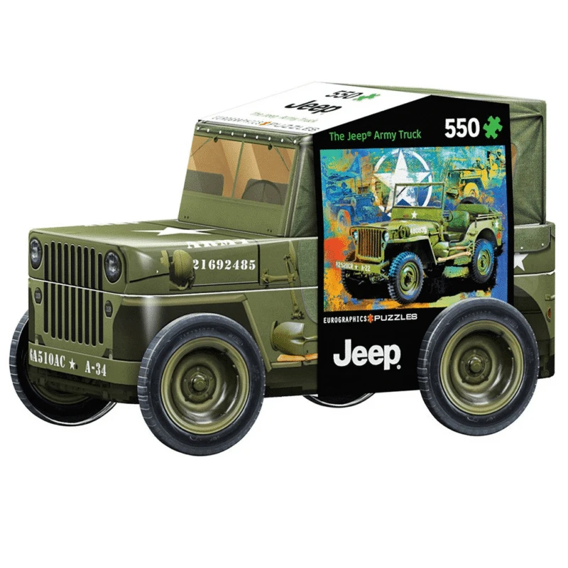 Eurographics Jeep 550 dalių dėlionė metalinėje dėžutėje – karinis džipas 8+