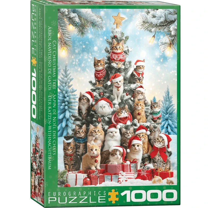 Eurographics Kalėdinė kačių dėlionė „Eglutė“ 1000 detalių – premium kokybė, 13+
