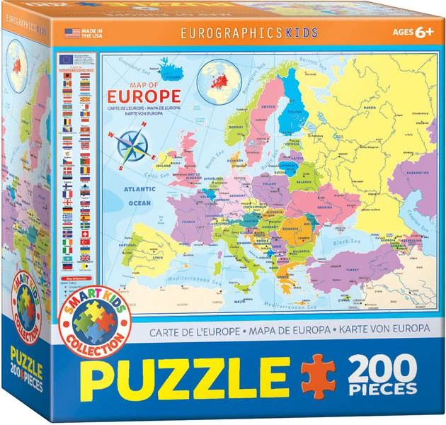 Eurographics Mokomoji Europos žemėlapio dėlionė vaikams 200 detalių – premium kokybė