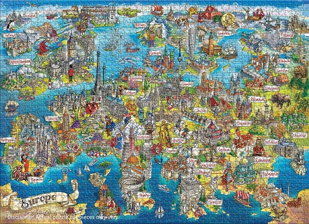 Eurographics Spalvingas Pašėlęs Europos žemėlapis – 2000 detalių dėlionė
