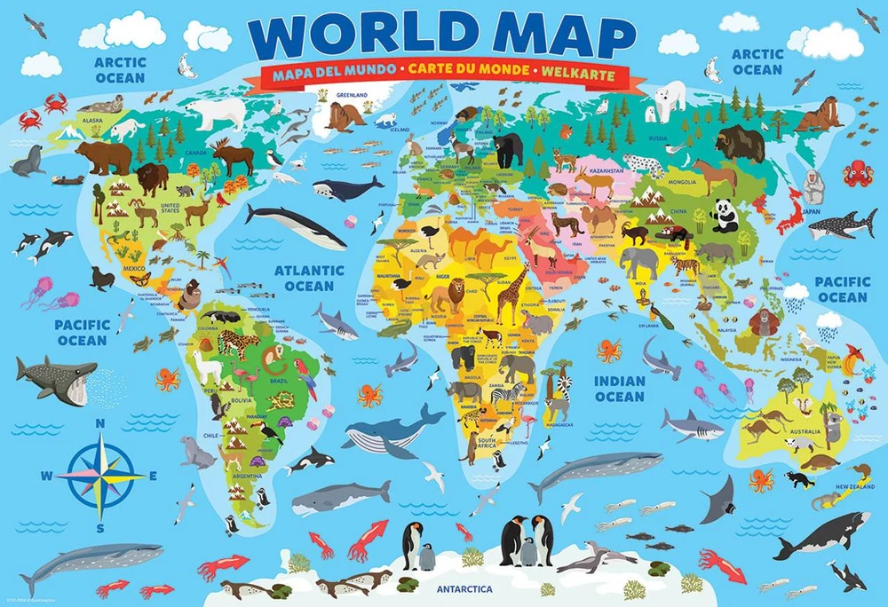 Eurographics Vaikiška 100 dalių dėlionė „Pasaulio žemėlapis“ – mokomajai geografijai nuo 5 m.