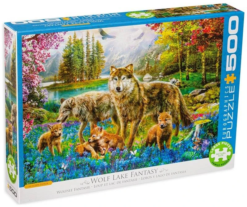 Eurographics Vilko ežero fantazija 500 XL detalių dėlionė su vilkais, vidutinio sunkumo