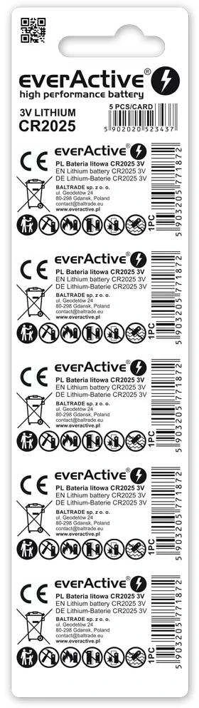 EverActive CR2025 3V ličio monetinės baterijos, 5 vnt. rinkinys
