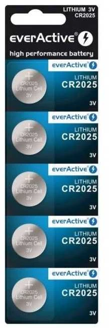 EverActive CR2025 3V ličio monetinės baterijos, 5 vnt. rinkinys