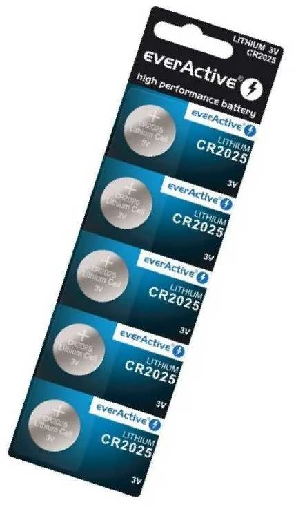 EverActive CR2025 3V ličio monetinės baterijos, 5 vnt. rinkinys