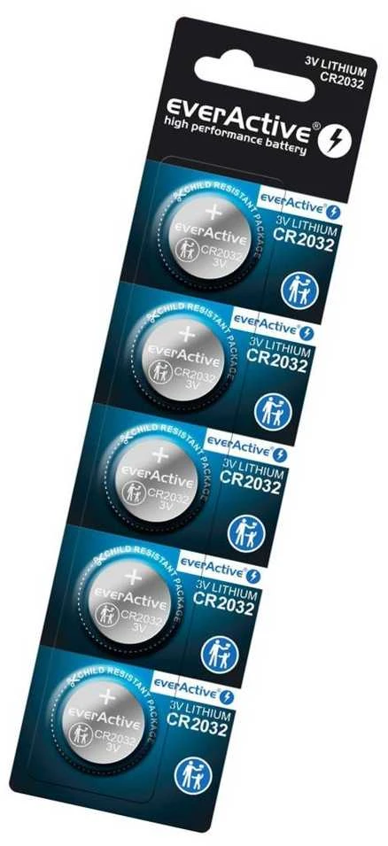 EverActive CR2032 3V ličio baterijos laikrodžiams, raktams, 5 vnt.