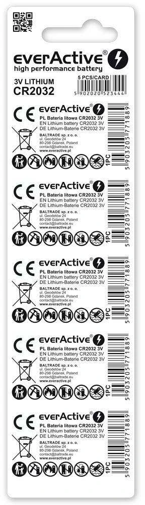 EverActive CR2032 3V ličio baterijos laikrodžiams, raktams, 5 vnt.