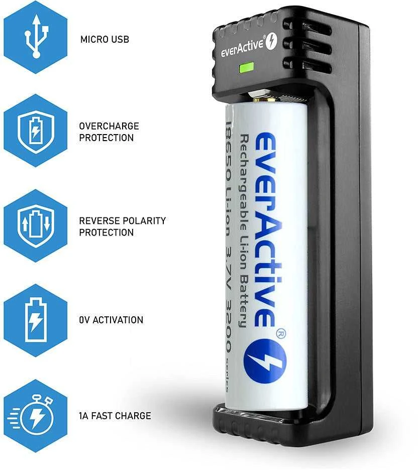 everActive universalus 1 x Li-ion akumuliatorių kroviklis LC100