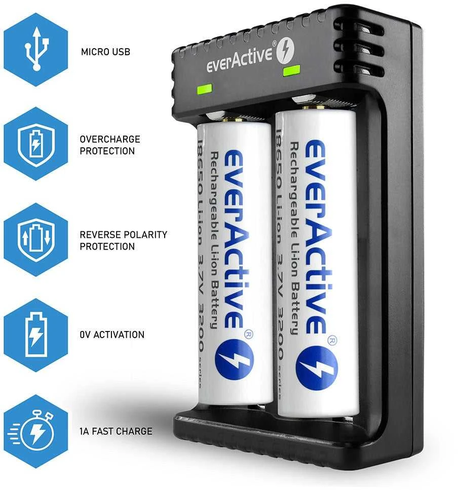 everActive LC-200 išmanus Li-ion baterijų įkroviklis 2x1000mA