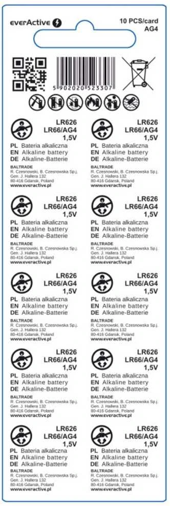 Baterija LR626 AG4 1.5V everActive - 10 vnt