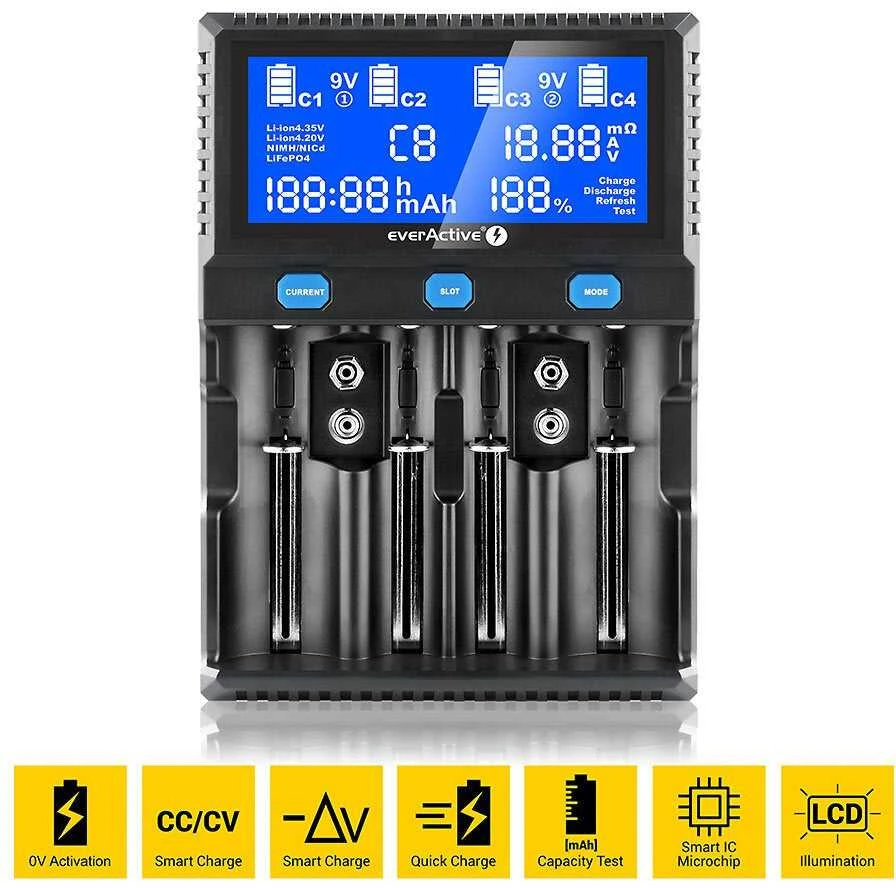 everActive profesionalus 4 x Ličio ir AA/AAA/C/D/9V Ni-MH akumuliatorių kroviklis UC4200