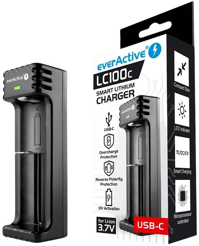 Įkroviklis - everActive LC-100C Smart Lithium USB-C 1000 mA