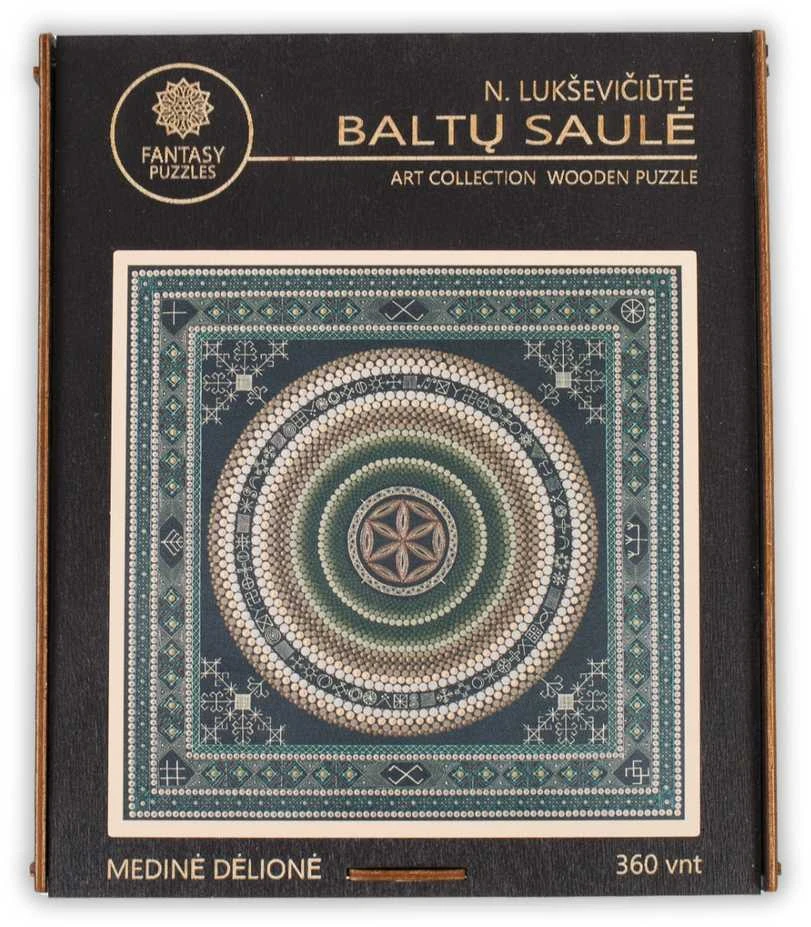 Fantasy Puzzles Medinė mandalos dėlionė „Baltų saulė“, 360 detalių