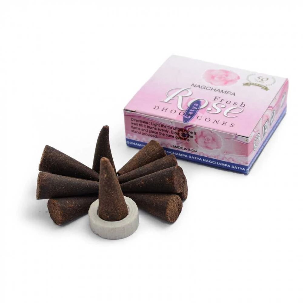 Kvepiančių Smilkalų Koniukas - Satya Fresh Rose 12 Koniukų su Laikikliu