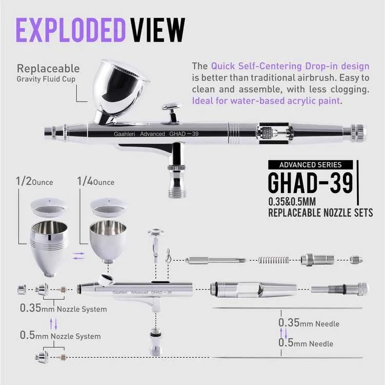 Gaahleri GHAD-39 Advanced aerografas, 0.35/0.5 mm, pradedantiesiems