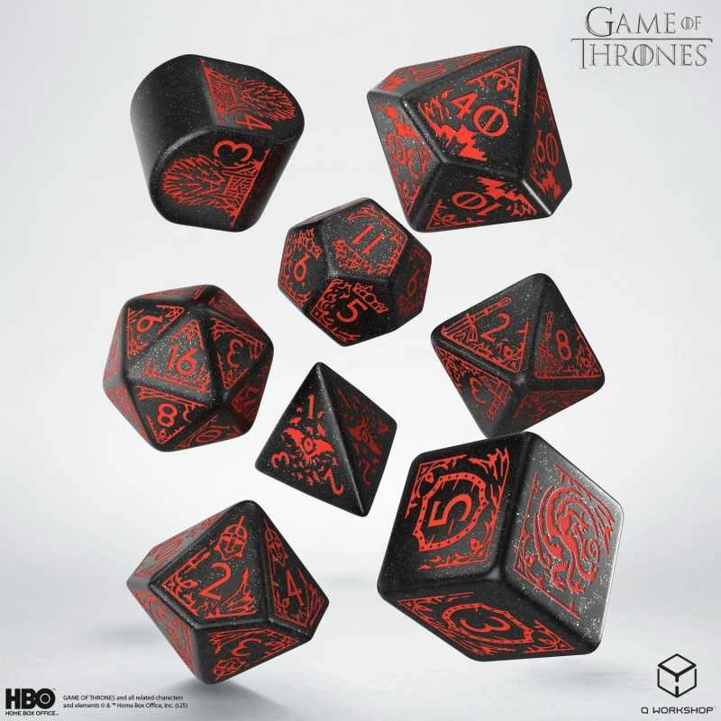 Dėlionė Game of Thrones Targaryen kauliukų rinkinys, juodi su raudona – Q-Workshop