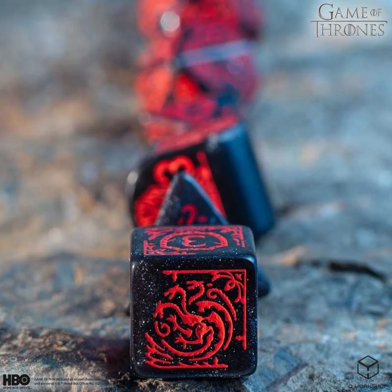 Dėlionė Game of Thrones Targaryen kauliukų rinkinys, juodi su raudona – Q-Workshop
