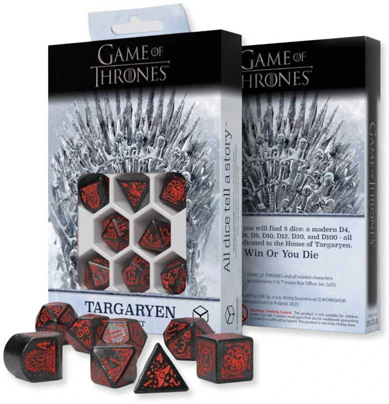 Dėlionė Game of Thrones Targaryen kauliukų rinkinys, juodi su raudona – Q-Workshop