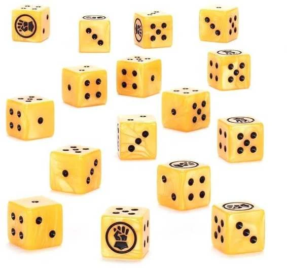 Games Workshop Warhammer 40,000 Imperial Fists kauliukai, 16 vnt., perlamutriniai geltoni 16 mm