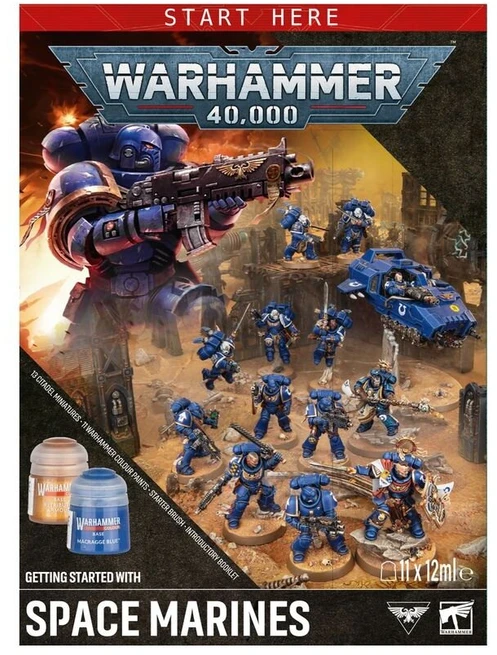 Games Workshop Warhammer 40,000 Space Marines startinis rinkinys su miniatiūromis ir dažais