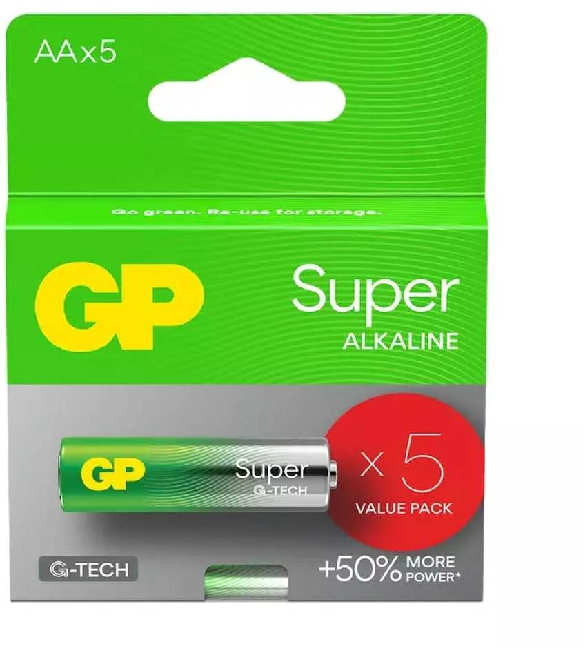 GP Super AA šarminės baterijos 1.5V, 5 vnt.