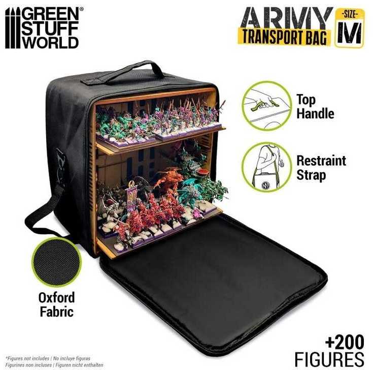 Green Stuff World Žalias Stuff World Žalias Stuff World Army Transport Bag M – figūrėlių tašė, 4 lentynos, magnetams