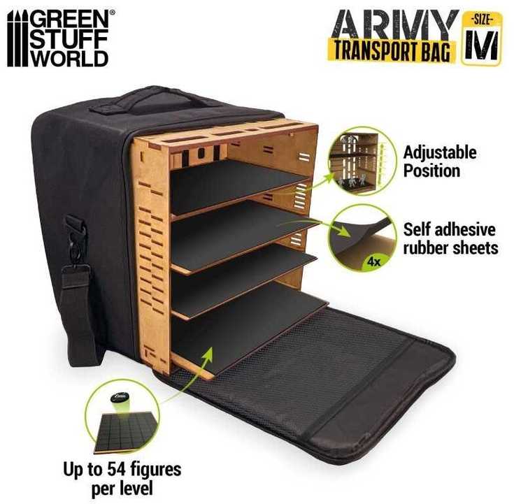Green Stuff World Žalias Stuff World Žalias Stuff World Army Transport Bag M – figūrėlių tašė, 4 lentynos, magnetams