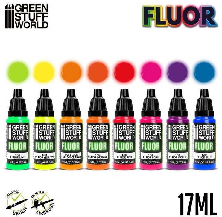 Green Stuff World Žalias Stuff World Žalias Stuff World Fluorescencinių akrilinių dažų rinkinys Fluor 8x17 ml (UV)