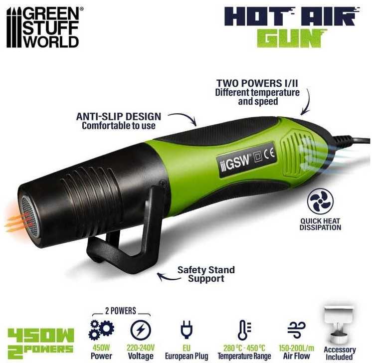 Green Stuff World Žalias Stuff World Žalias Stuff World karšto oro pistoletas 450W su stovu (280–450°C)