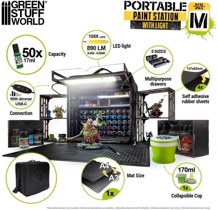 Green Stuff World Žalias Stuff World Žalias Stuff World nešiojama dažymo stotelė su A3 kilimėliu ir LED