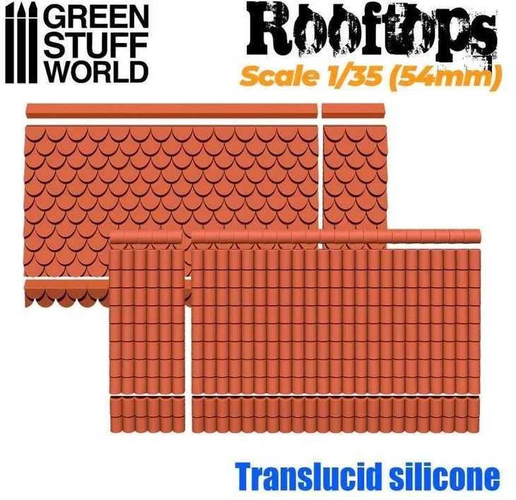 Green Stuff World Žalias Stuff World Žalias Stuff World silikoninės formos stogo čerpėms 1/35 (54 mm), 2 vnt.