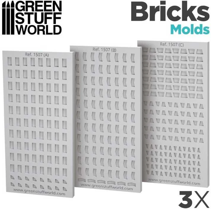 Green Stuff World Žalias Stuff World Žalias Stuff World silikoninės formos plytų liejimui 1:35, 3 vnt.