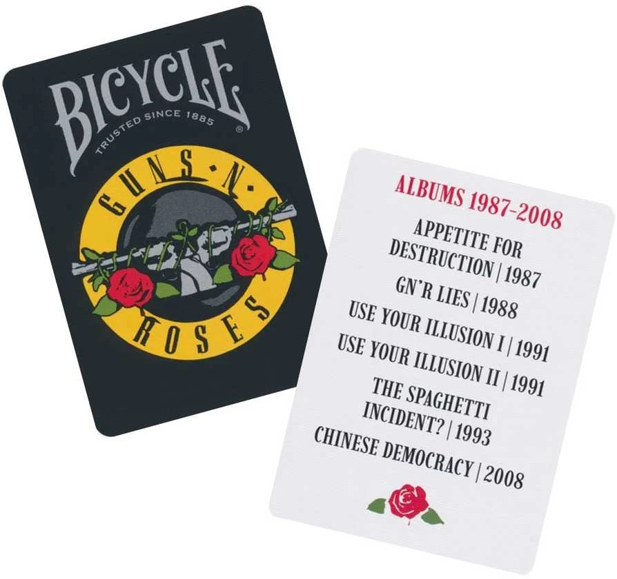 Guns N' Roses Bicycle žaidimo kortos – pokeriui ir kolekcionieriams