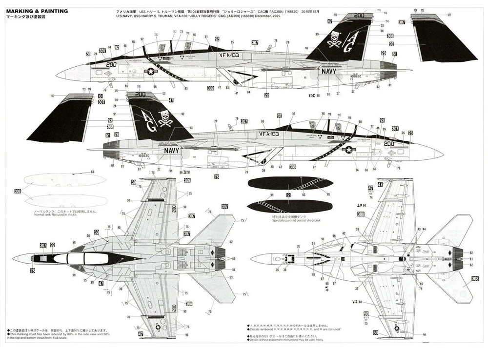 Hasegawa F/A-18F Super Hornet VFA-103 „Jolly Rogers“ 1/48 modelis