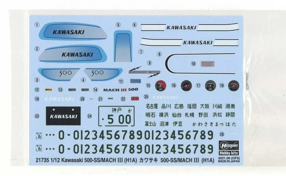 Hasegawa Kawasaki 500-SS Mach III H1A 1/12 raudonas motociklo modelis