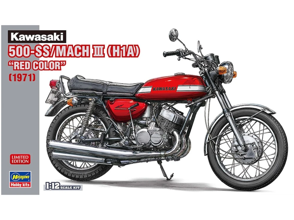 Hasegawa Kawasaki 500-SS Mach III H1A 1/12 raudonas motociklo modelis