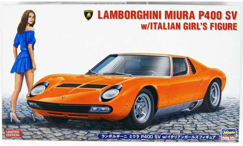 Hasegawa Lamborghini Miura P400 SV 1/24 su italų merginos figūrėle