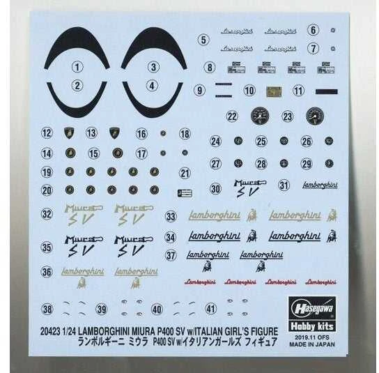 Hasegawa Lamborghini Miura P400 SV 1/24 su italų merginos figūrėle
