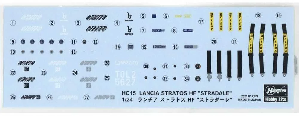 Hasegawa Lancia Stratos HF Stradale 1/24 rinkinys su figūrėle