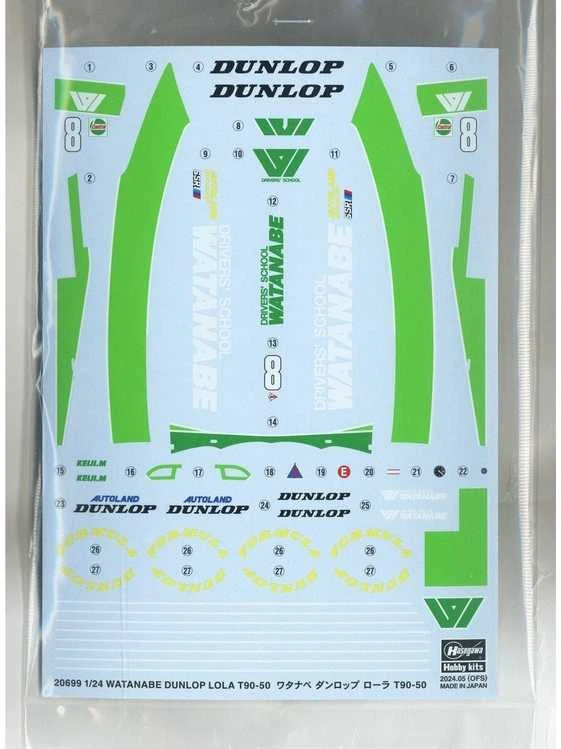 Hasegawa Lola T90-50 Watanabe Dunlop 1:24 surenkamas modelis