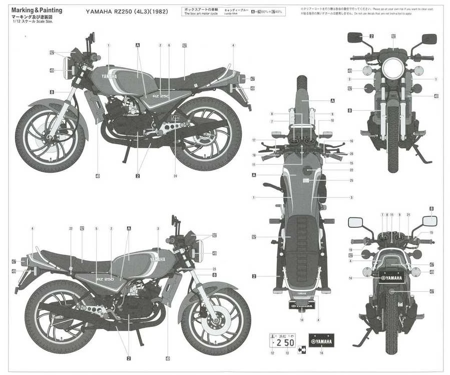 Hasegawa Yamaha RZ250 4L3 1982 plastikinis 1/12 motociklo modelis