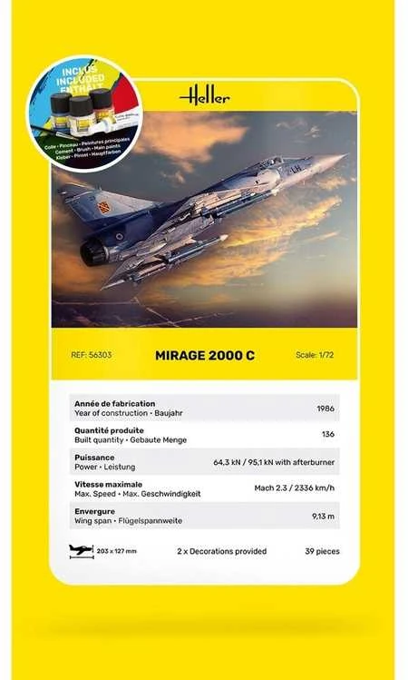 Heller 56303 Mirage 2000C dovanų komplektas 1/72 su dažais ir klijais