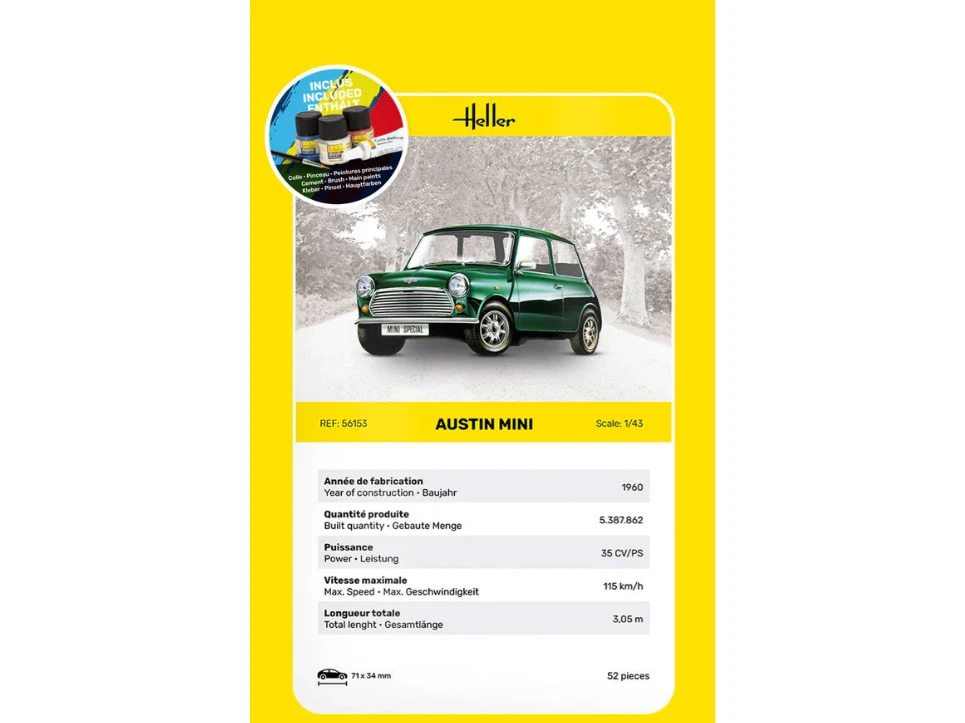 Heller Austin Mini 1/43 plastikinis modelio rinkinis dovanai